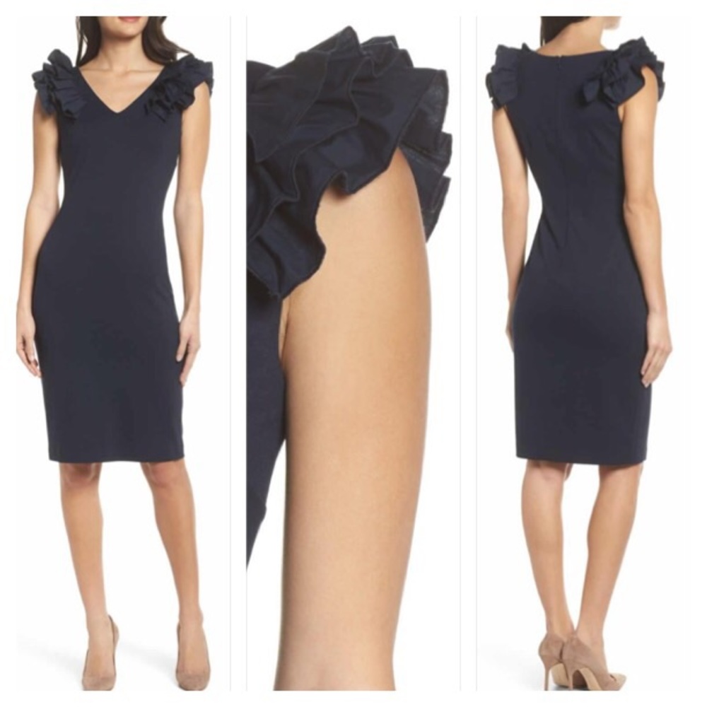 CHELSEA28 Ruffle Velvet Sheath Dress